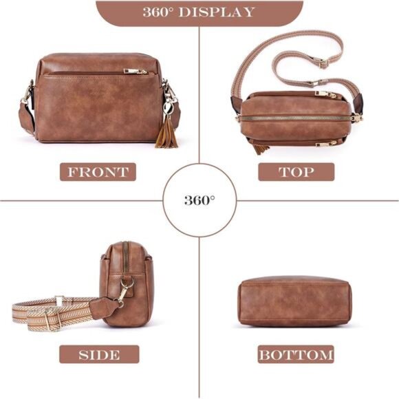 Triple Zip Small Crossbody Bag for women, Brown - Picture 4 of 6